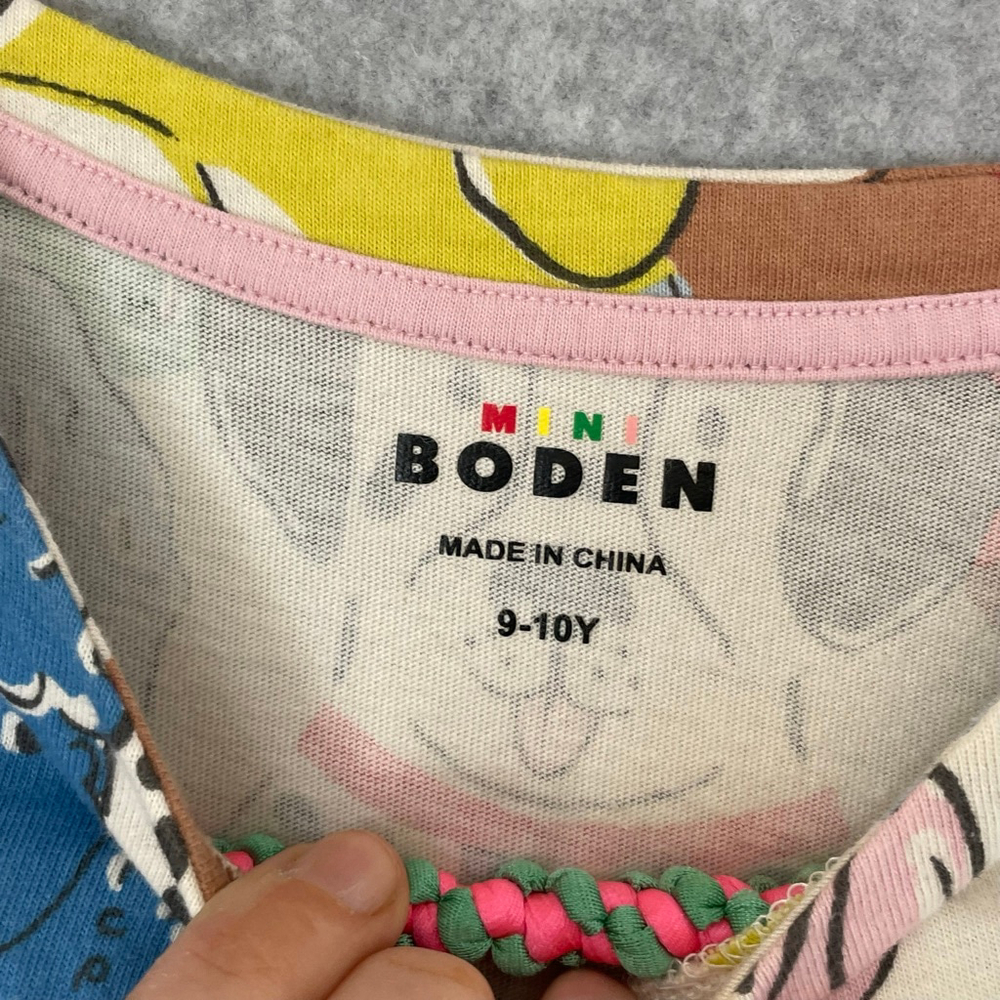 Mini Boden Girls 9-10Y Dog Print Tunic Top Long Sleeve Striped Pockets #03 - Picture 6 of 10